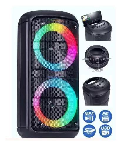 Imagem de Caixa de som portátil bluetooth grande com led RGB luzes Pendrive Usb Cartão Sd Rádio Fm Auxiliar P2 Potente