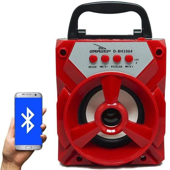 Imagem de Caixa de Som Portátil Bluetooth Mp3 USB Radio Fm Aux D-BH1064 - Vermelha