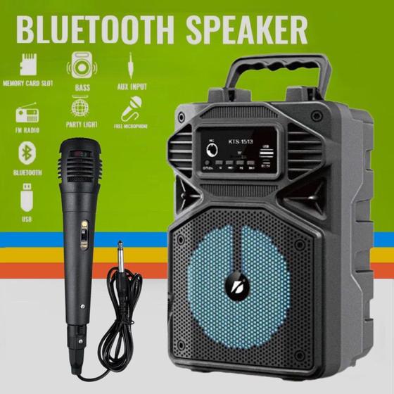 Caixa de Som Portátil Com Microfone Karaoke Bluetooth Rádio FM PenDrive SD KTS-1513 super bass Menor preço em Caixa de Som Portátil Com Microfone Karaoke Bluetooth Rádio FM PenDrive SD KTS-1513 super bass