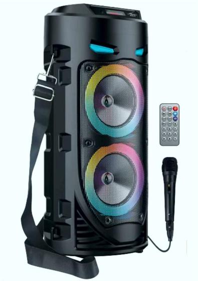 Imagem de Caixa De Som Portátil Torre Bluetooth Rádio Fm Mp3 Pen Drive Usb Sd Microfone Controle Bateria Led Rgb Grasep 