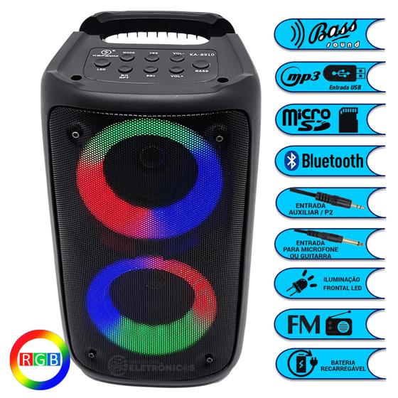 Imagem de Caixa de Som Potência 15W Multi-Funções FM Bluetooth Com Luzes RGB Alta Qualidade KA8910