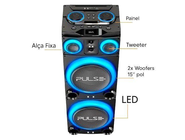 Caixa de Som Pulse Torre Double SP515 15 pol" LED Bluetooth- 3500w
