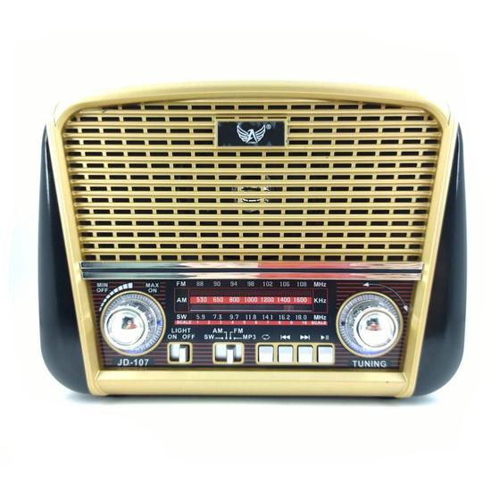 Imagem de Caixa De Som Rádio Portatil Retro Bluetooth Dourado Jd-107