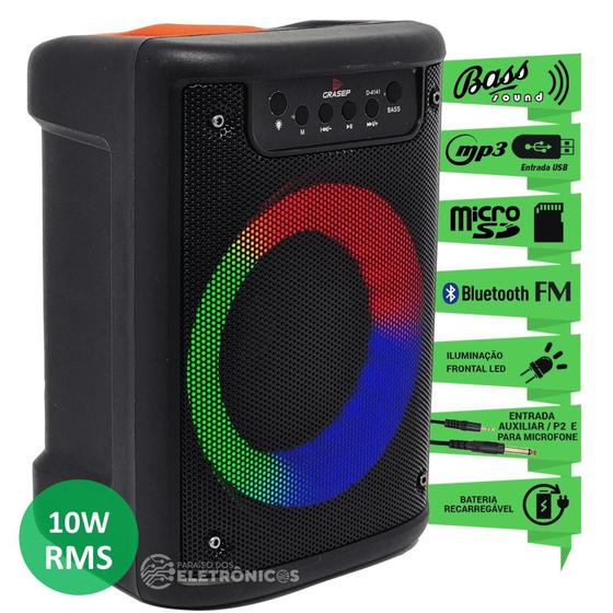 Imagem de Caixa De Som Receptor Multifunções MP3 Entrada P2 Microfone Hi-Fi LED RGB Bluetooth D4141