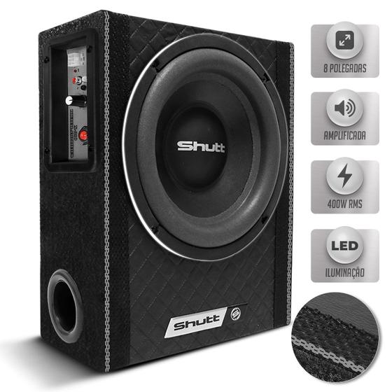 Imagem de Caixa De Som Shutt Ultra Slim Amplificada Diamantada 400w Subwoofer 8 Pol Bolinha Grave Forte Led