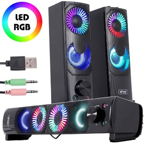 Imagem de Caixa de som Soundbar e Subwoofer para Computador e Notebook 12W com Led Knup - KP-6040