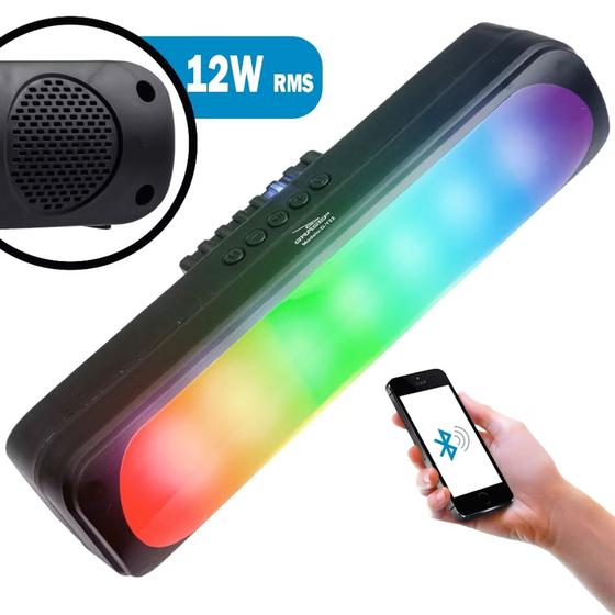 Imagem de Caixa De Som Soundbar Sem Fio Bluetooth Portátil Tv Smart Led RGB Rádio FM Note Celular P2 SD