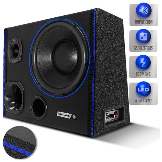 Imagem de Caixa De Som Trio Automotivo Amplificada Shutt 600w Subwoofer 12 Pol Connect Led Neon Grave Forte