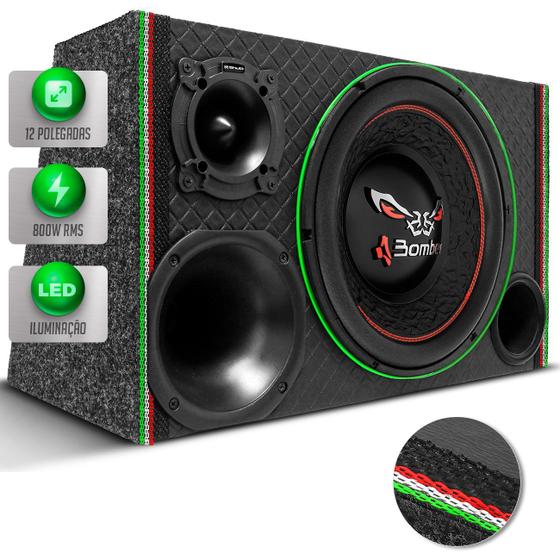 Imagem de Caixa De Som Trio Automotivo Diamantada 800w RMS Subwoofer 12 Pol Bomber Bicho Papão Dutada LED Neon