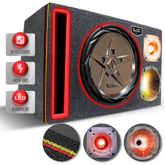 Caixa De Som Trio Automotivo Full Led Subwoofer Bomber New Edge 12