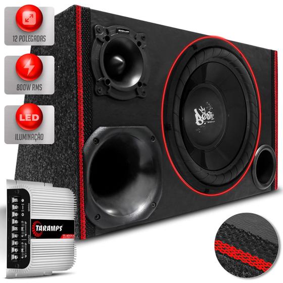 Imagem de Caixa De Som Trio Automotivo Shutt 800w RMS Subwoofer 12 Pol Beatz LED Neon Dutada Carro Pancadão