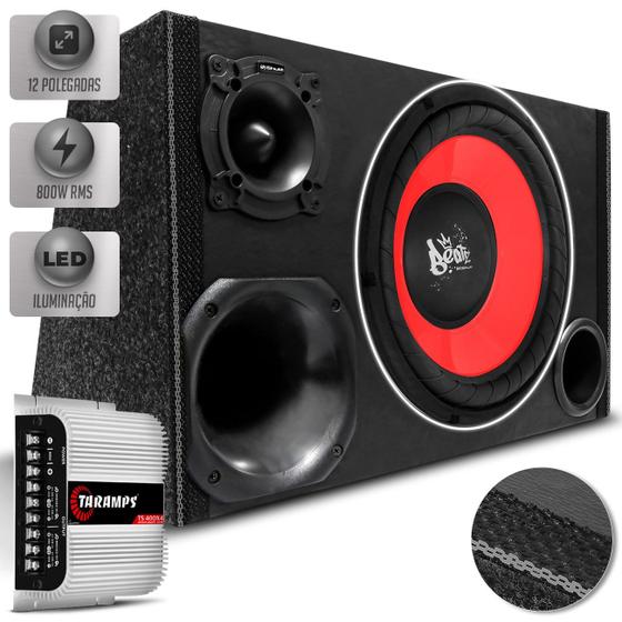 Imagem de Caixa De Som Trio Automotivo Shutt 800w RMS Subwoofer 12 Pol Beatz + Módulo TS400 Led Neon Completa