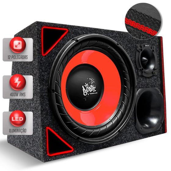 Imagem de Caixa De Som Trio Automotivo Shutt Subwoofer Beatz 12 Polegadas 400W RMS Grave Forte LED Neon