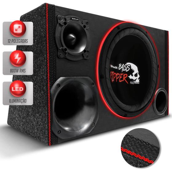 Imagem de Caixa De Som Trio Automotivo Shutt Subwoofer Ripper 12 Polegadas 800w RMS Grave Forte LED Neon