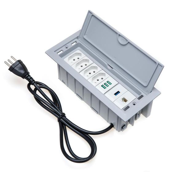 Imagem de Caixa De Tomada 4 Tomadas 20A 1 USB Dados 1 RJ-45 3 USB 5.2A