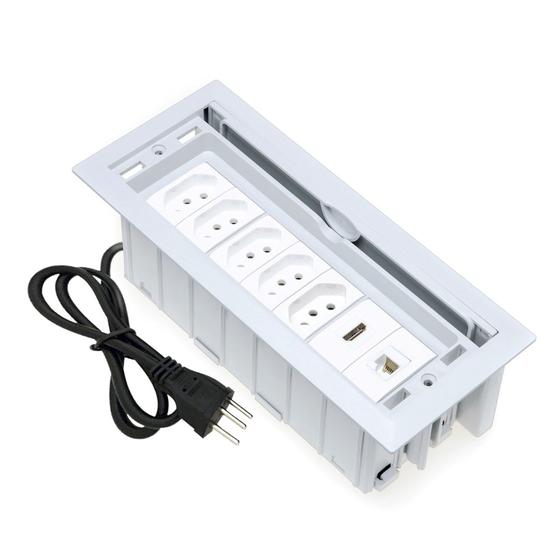 Imagem de Caixa De Tomada 7 Blocos Embutir 5 Tom 10A 1HDMI 1RJ-45 CAT5