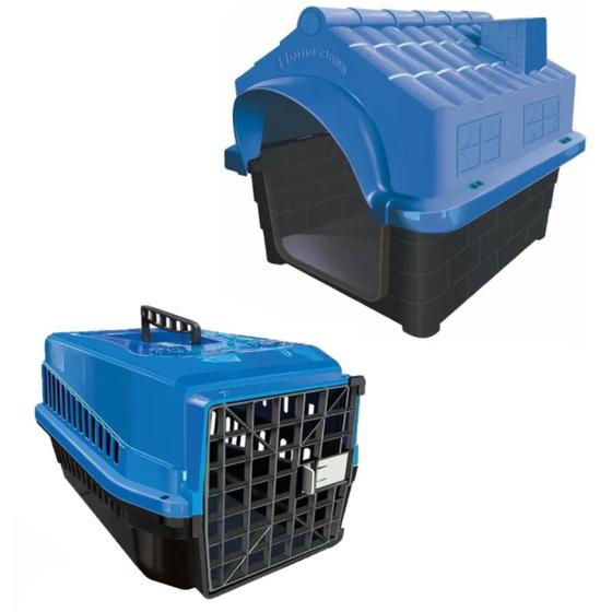 Imagem de Caixa de Transporte Mais Casinha Cachorros Médio Azul N3