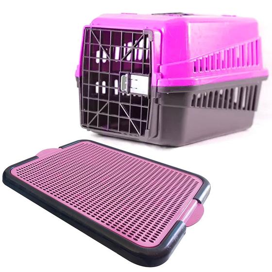 Imagem de Caixa De Transporte Para Cães e Gatos + Banheiro para Cães e Gatos Pet Xixi Facil Rosa