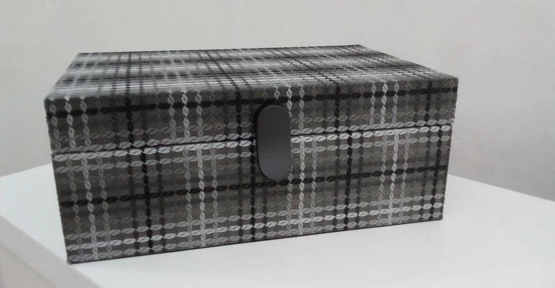 Caixa Decorativa Em Mdf Trama Tecido Cinza Degrade 25 Cm