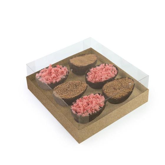 Imagem de Caixa decorativa em papel kraft para degustação com 6 mini ovos páscoa 100g 24x22x7cm 6un