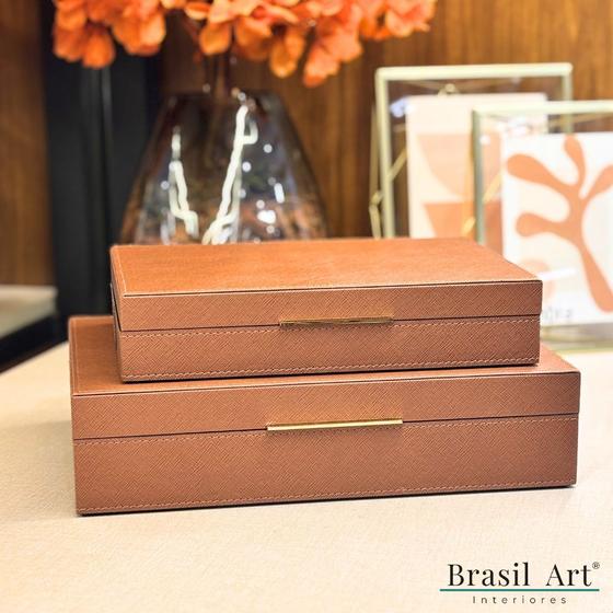 Caixa Decorativa P Marrom em material sintético Texturizado