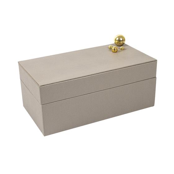 Imagem de Caixa Decorativo em MDF Com Revestimento Cinza em Pu e Esfera Dourada 16x28,5x12cm 