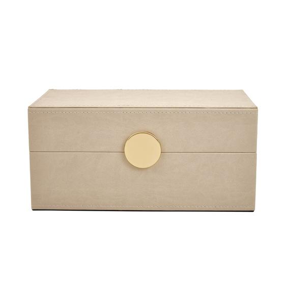 Imagem de Caixa em MDF Com Revestimento em PU Bege e Dourado 13,5x28x16cm