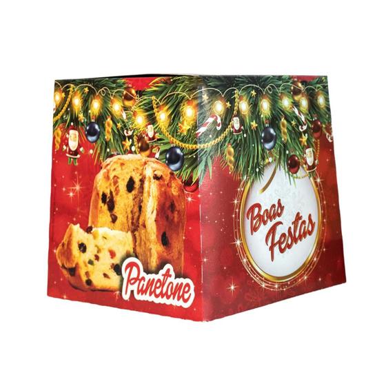 Imagem de Caixa Embalagem P/ Panetone ou Chocotone 50 Unidades Boas Festas Feliz Natal.