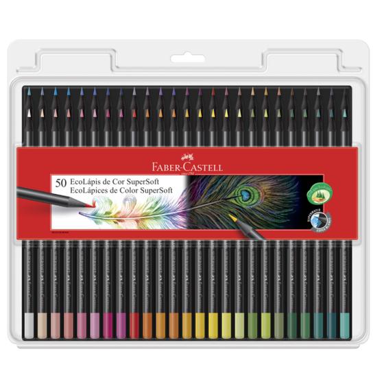 Imagem de Caixa Estojo Ecolápis De Cor SuperSoft 50 Cores Super Macio Profissional Faber-Castell