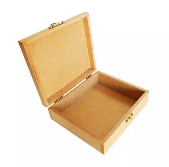 Imagem de Caixa Lisa Artesanato 23X23X06Cm Com Dobradiça Fecho Mdf Cru
