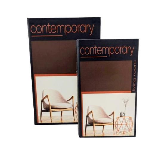 Imagem de Caixa Livro Preta Contemporary 21/27Cm Decorativa Kit 2Pc