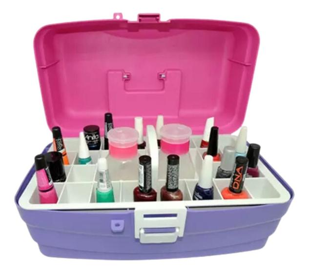 Imagem de Caixa Maleta Organizadora Manicure Esmalte Maquiagem Rosa Hi