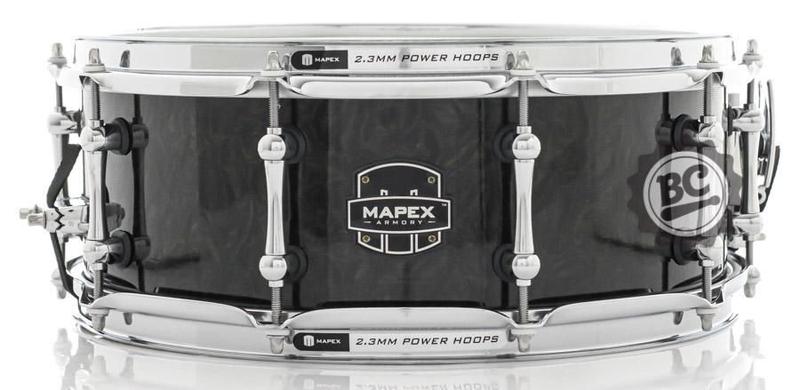 Imagem de Caixa Mapex Armory The Sabre Maple Walnut Black over Figured Wood 14x5,5 com Aros Power Hoop