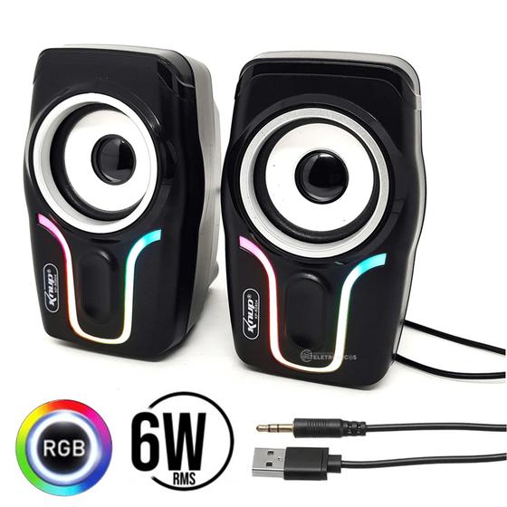 Imagem de Caixa Multimídia LED RGB Com 2 Canais Para PC Notebook Amplificação 6W RMS KPRO804