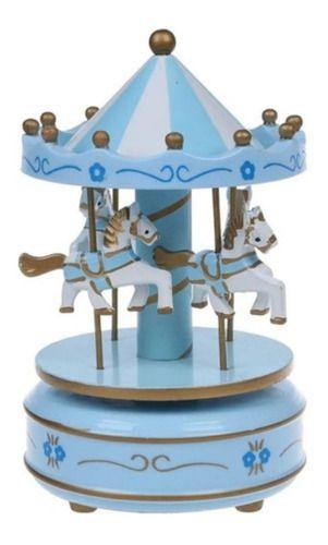 Imagem de Caixa Musical Infantil Cavalinho Decora Carrossel Azul
