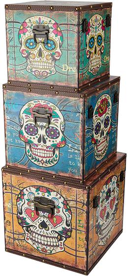 Imagem de Caixa Organizadora Bau Skull em Mdf Multicol 3 Peças Decor