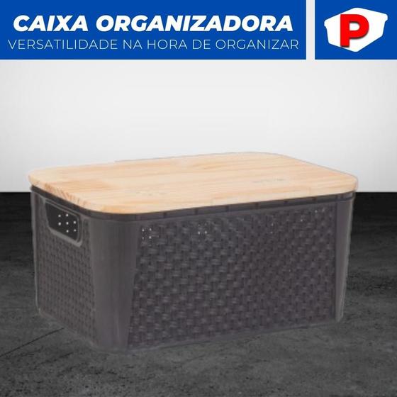 Imagem de Caixa Organizadora C/ Tampa De Madeira Rattan P