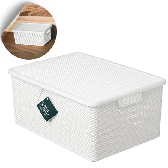 Imagem de Caixa Organizadora Cesto Com Tampa Multiuso 36x16cm Branco