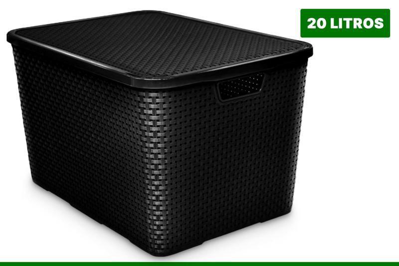Caixa Organizadora Cesto Preto Rattan 7L 15L 20L Com Tampa Menor preço em Caixa Organizadora Cesto Preto Rattan 7L 15L 20L Com Tampa