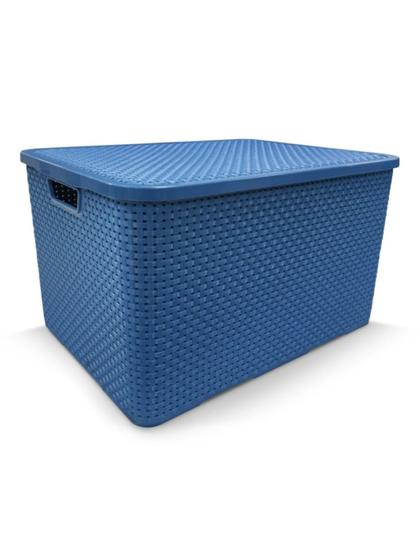 Imagem de Caixa Organizadora Cesto Rattan Azul 7 Litros C/ Tampa Empilhável Roupa Brinquero Dentista Envio Imediato