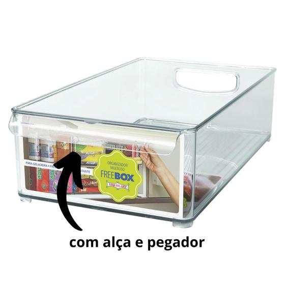 Imagem de Caixa Organizadora Com Puxador Para Geladeira - Armário - Mantimentos Retangular 36x20cm