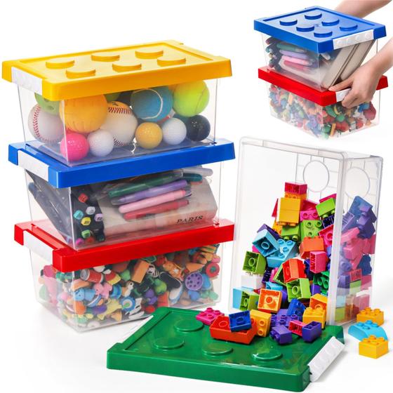 Imagem de Caixa Organizadora de Brinquedos Eorbow - 4 Unidades com Tampa - Formato de Tijolo