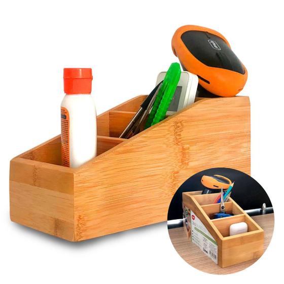 Imagem de Caixa Organizadora de Objetos Tipo Bambu Para Guardar e Organizar Com 4 Espaços