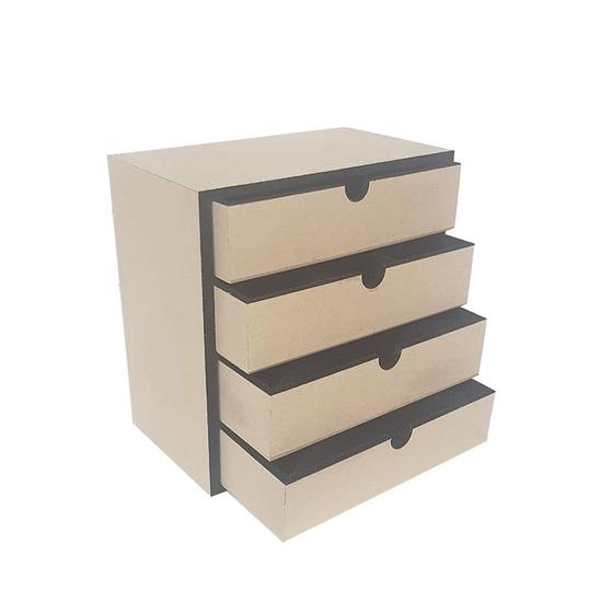 Imagem de Caixa Organizadora Flocada Com 4 Gavetas 25x25x14 - MDF Madeira