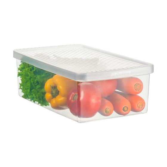 Imagem de Caixa Organizadora Média para Frutas Verduras Com Tampa Transparente Plástica Multiuso Retangular Casa Geladeira Organizador Armário Bancada Cozinha