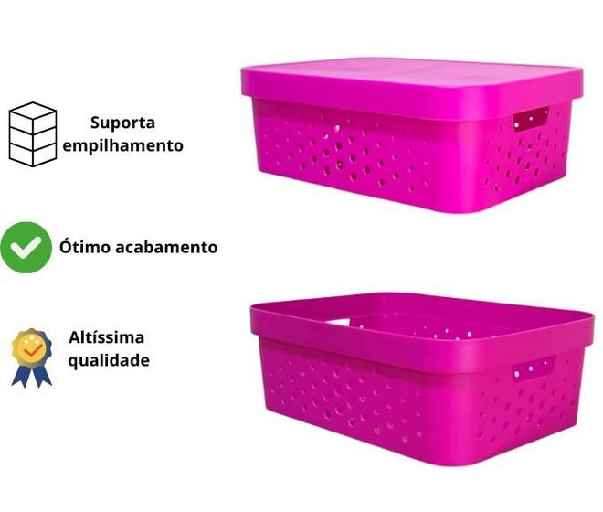 Imagem de Caixa organizadora multiuso 11 litros qualidade resistente com tampa Pink