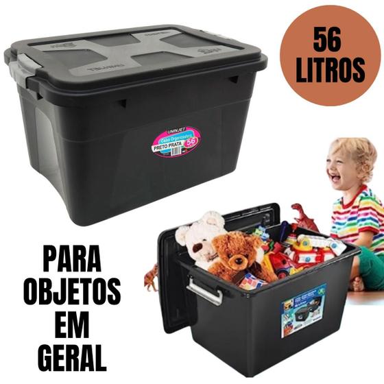 Imagem de Caixa Organizadora Multiuso 56 Litros com Tampa Guardar Objetos em Geral- Preta