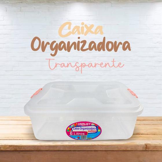 Imagem de Caixa Organizadora Multiuso Transparente 6L com Travas  Compacta e Versátil para Roupas, Acessórios