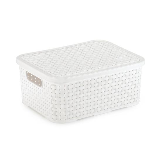 Caixa Organizadora Plástico Rattan Pequeno com Tampa Branco Menor preço em Caixa Organizadora Plástico Rattan Pequeno com Tampa Branco