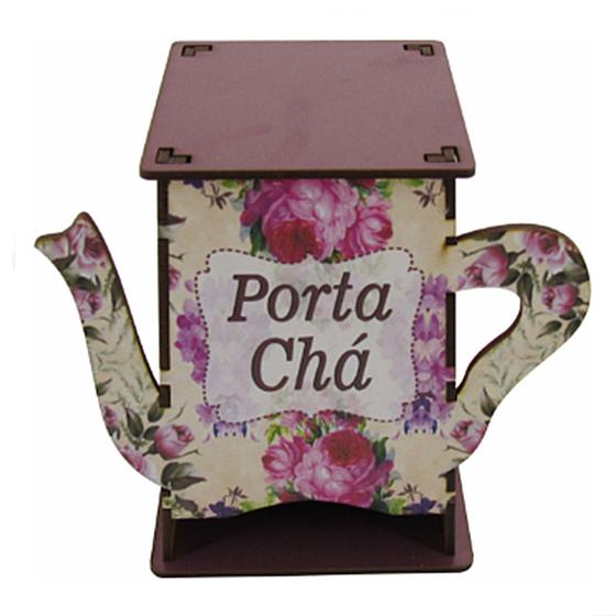 Imagem de Caixa Organizadora Porta Chá Formato Bule Floral Chá Decorativo MDF